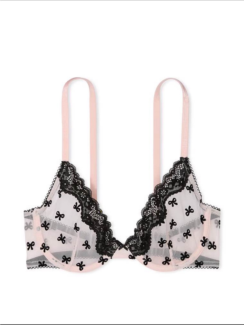Victorias Secret Tease Lace-Trim Unlined Demi Bra Bow Print Lace Trim